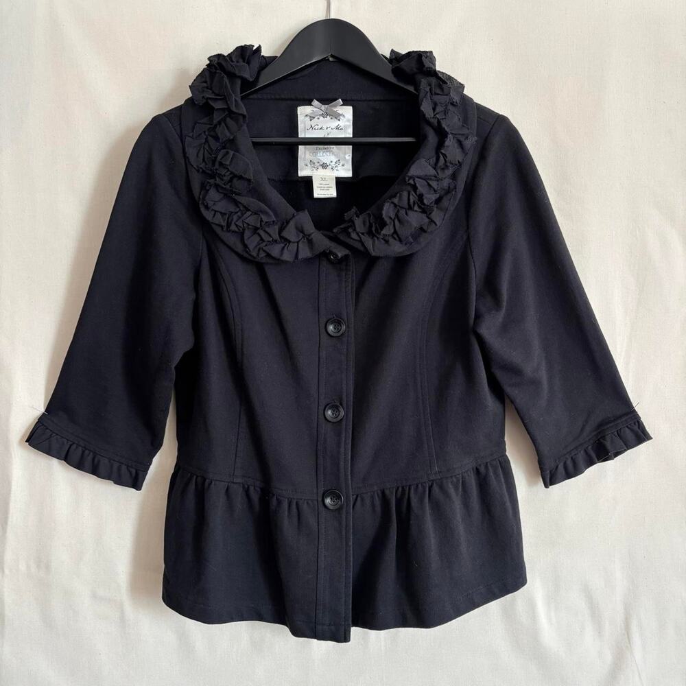 Nick & Mo Black Cotton Ruffle Peplum Fall Jacket Whimsygoth - Size XL